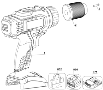 Default Diagram and Parts List for PCL180DK-2 Type 1 Porter Cable Boring Machine